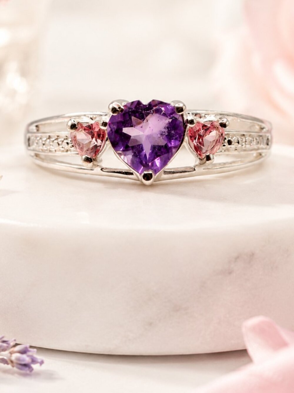 Sweetheart Amethyst Trio Ring